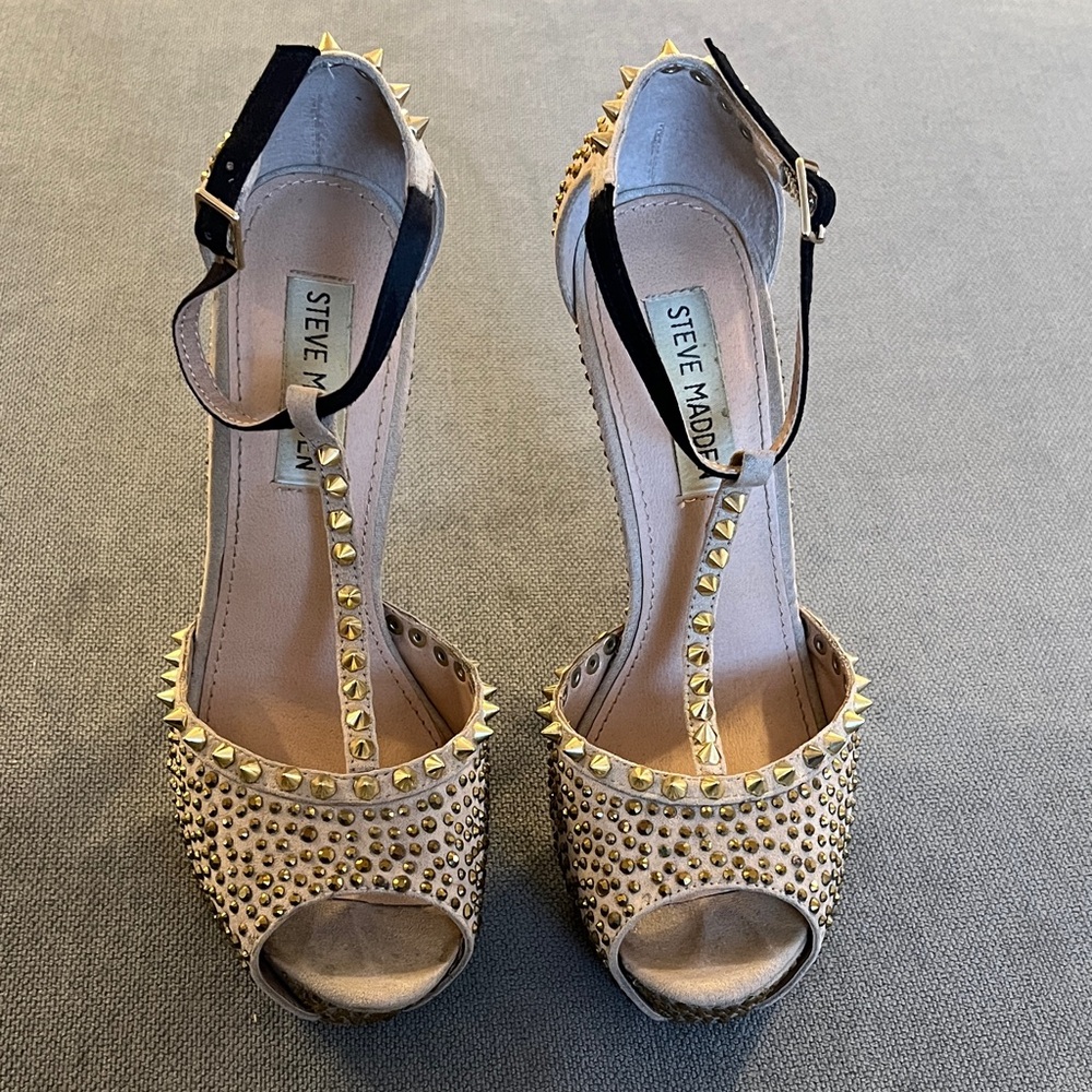 Steve Madden Gold Studded Ankle Strap Heels